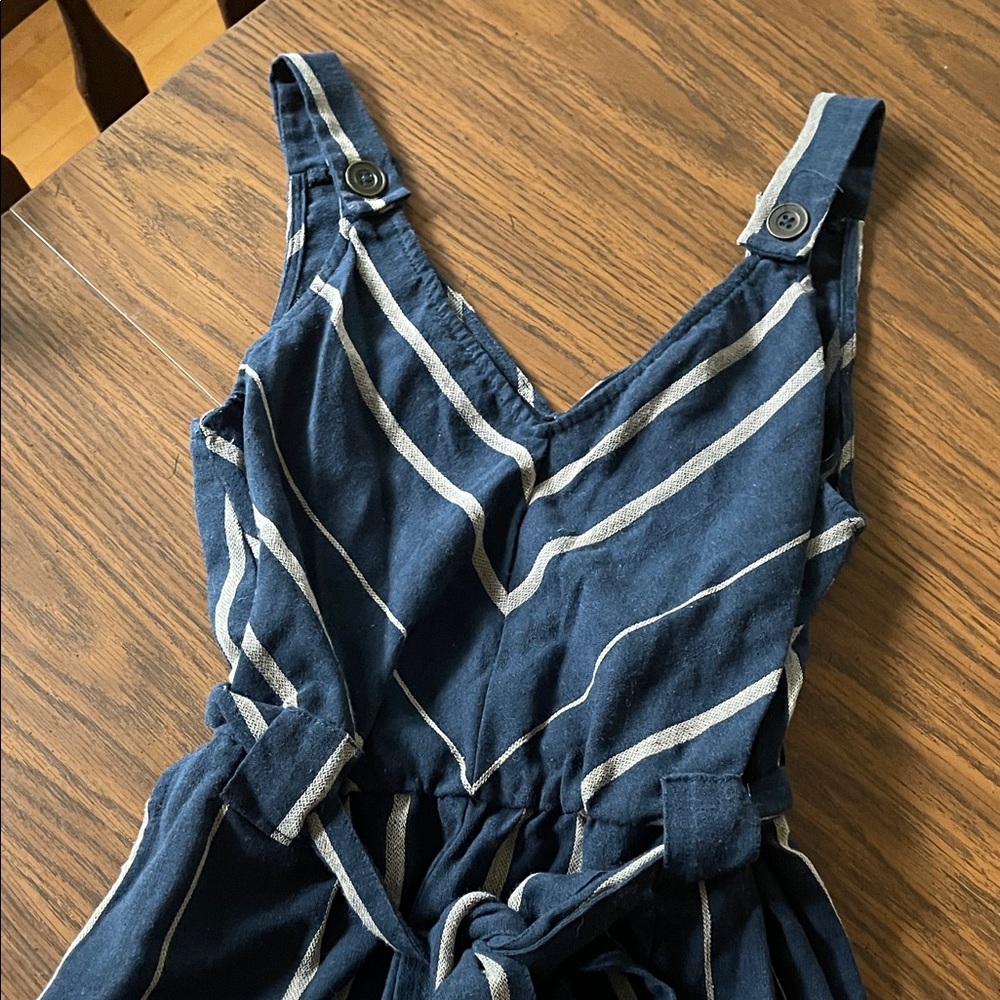 Navy and Beige Striped Jumpsuit